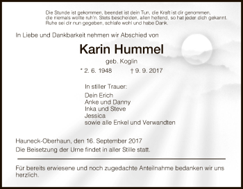 Traueranzeige von Karin Hummel von Hersfeld