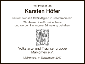 Traueranzeige von Karsten Höfer von Hersfeld