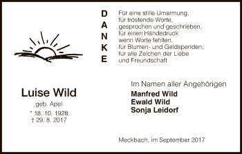 Traueranzeige von Luise Wild von Hersfeld