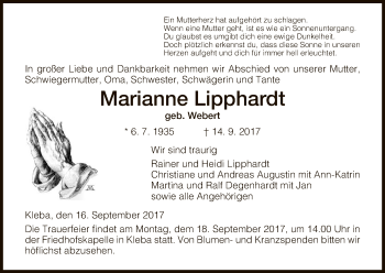 Traueranzeige von Marianne Lipphardt von Hersfeld