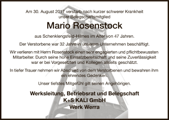 Traueranzeige von Mario Rosenstock von Hersfeld