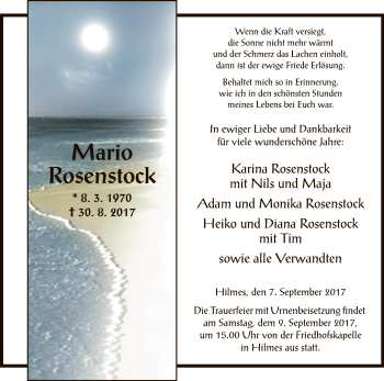 Traueranzeige von Mario Rosenstock von Hersfeld