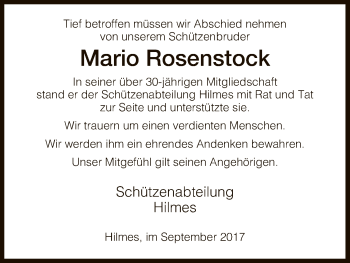 Traueranzeige von Mario Rosenstock von Hersfeld