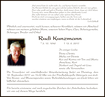 Traueranzeige von Rudi Kunzmann von Hersfeld