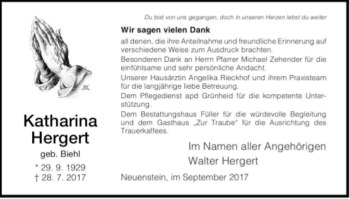 Traueranzeige von Katharina Hergert 