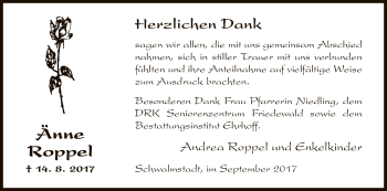 Traueranzeige von Änne Roppel von Hersfeld