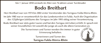 Traueranzeige von Bodo Breitbart von Hersfeld