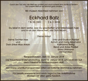 Traueranzeige von Eckhard Batz von Hersfeld