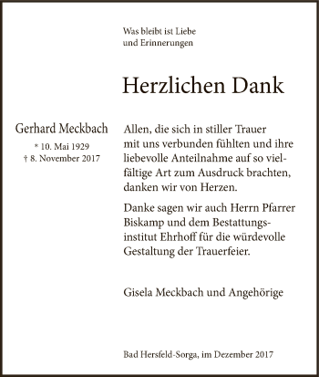 Traueranzeige von Gerhard Meckbach von Hersfeld