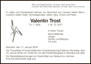 Traueranzeige von Valentin Trost von Hersfeld