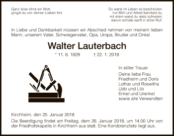 Traueranzeige von Walter Lauterbach von Hersfeld