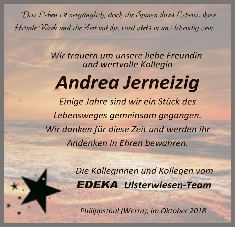  Traueranzeige für Andrea Jerneizig vom 20.10.2018 aus Hersfeld