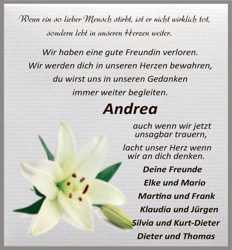  Traueranzeige für Andrea Jerneizig vom 20.10.2018 aus Hersfeld
