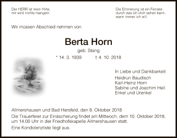 Traueranzeige von Berta Horn von Hersfeld