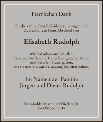 Traueranzeige von Elisabeth Rudolph von Hersfeld