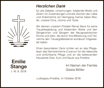 Traueranzeige von Emilie Stange von Hersfeld