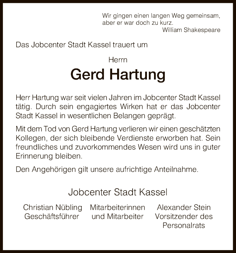  Traueranzeige für Gerd Hartung vom 06.10.2018 aus Hersfeld