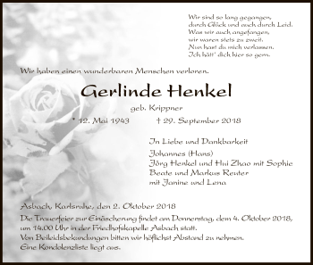 Traueranzeige von Gerlinde Henkel von Hersfeld