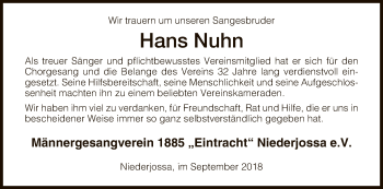 Traueranzeige von Hans Nuhn von Hersfeld