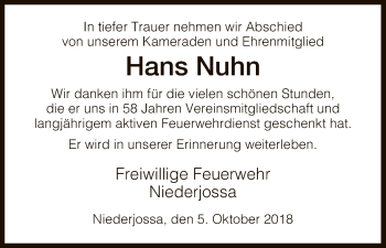 Traueranzeige von Hans Nuhn von Hersfeld