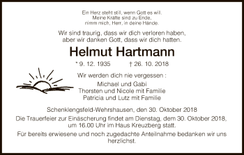 Traueranzeige von Helmut Hartmann von Hersfeld