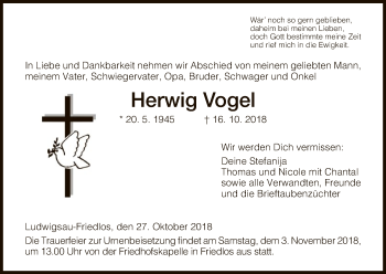 Traueranzeige von Herwig Vogel von Hersfeld