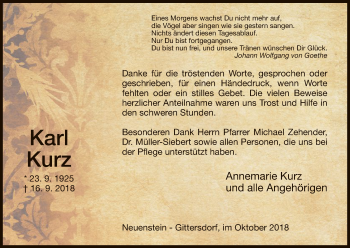 Traueranzeige von Karl Kurz von Hersfeld