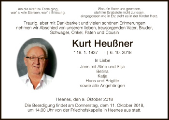 Traueranzeige von Kurt Heußner von Hersfeld