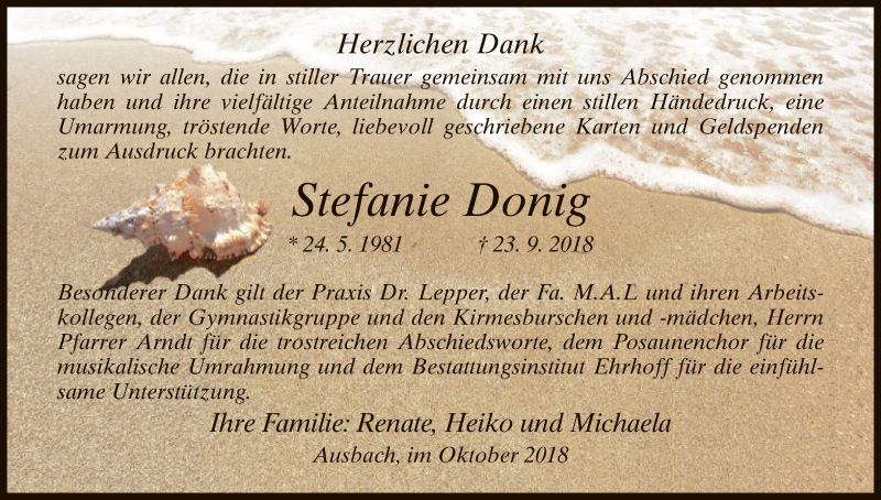  Traueranzeige für Stefanie Donig vom 24.10.2018 aus Hersfeld