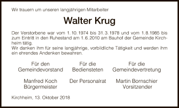 Traueranzeige von Walter Krug von Hersfeld