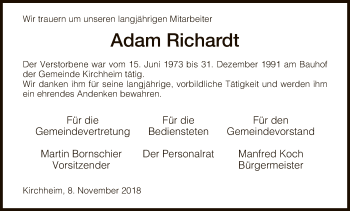 Traueranzeige von Adam Richardt von Hersfeld