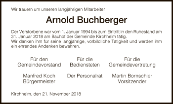 Traueranzeige von Arnold Buchberger von Hersfeld