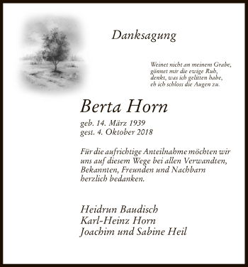 Traueranzeige von Berta Horn von Hersfeld