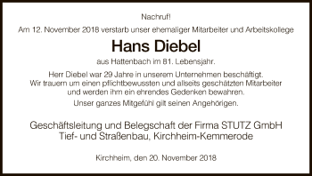 Traueranzeige von Hans Diebel von Hersfeld