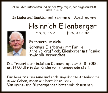 Traueranzeige von Heinrich Ellenberger von Hersfeld