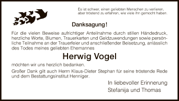 Traueranzeige von Herwig Vogel von Hersfeld