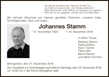 Traueranzeige von Johannes Stamm von Hersfeld