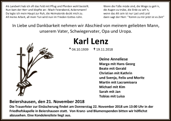 Traueranzeige von Karl Lenz von Hersfeld