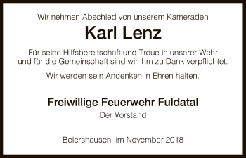 Traueranzeige von Karl Lenz von Hersfeld