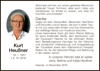 Traueranzeige von Kurt Heußner von Hersfeld