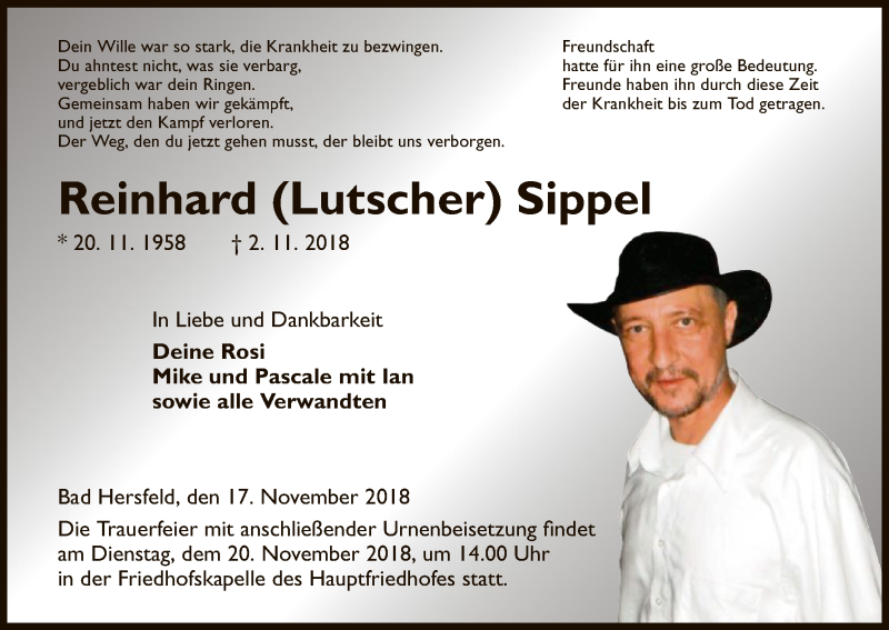  Traueranzeige für Reinhard Sippel vom 17.11.2018 aus Hersfeld