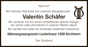 Traueranzeige von Valentin Schäfer von Hersfeld