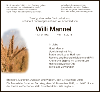 Traueranzeige von Willi Mannel von Hersfeld