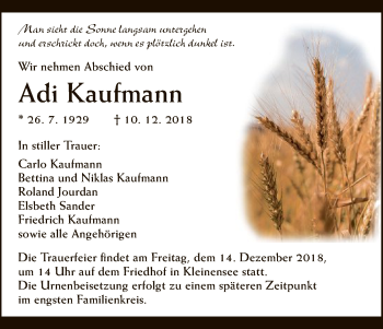 Traueranzeige von Adi Kaufmann von Hersfeld