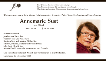 Traueranzeige von Annemarie Sust von Hersfeld