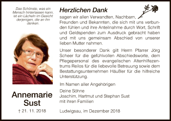 Traueranzeige von Annemarie Sust von Hersfeld