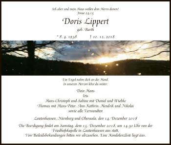 Traueranzeige von Doris Lippert von Hersfeld