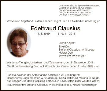 Traueranzeige von Edeltraud Clausius von Hersfeld