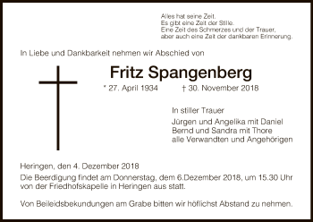 Traueranzeige von Fritz Spangenberg von Hersfeld