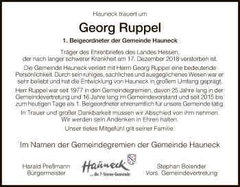 Traueranzeige von Georg Ruppel von Hersfeld